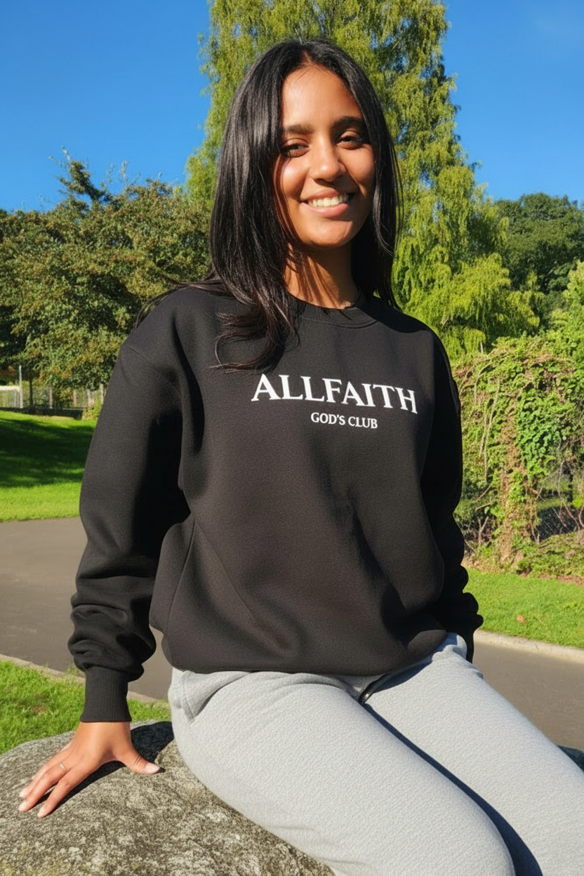 Unisex Black Boxy Fit ALLFAITH Crewneck